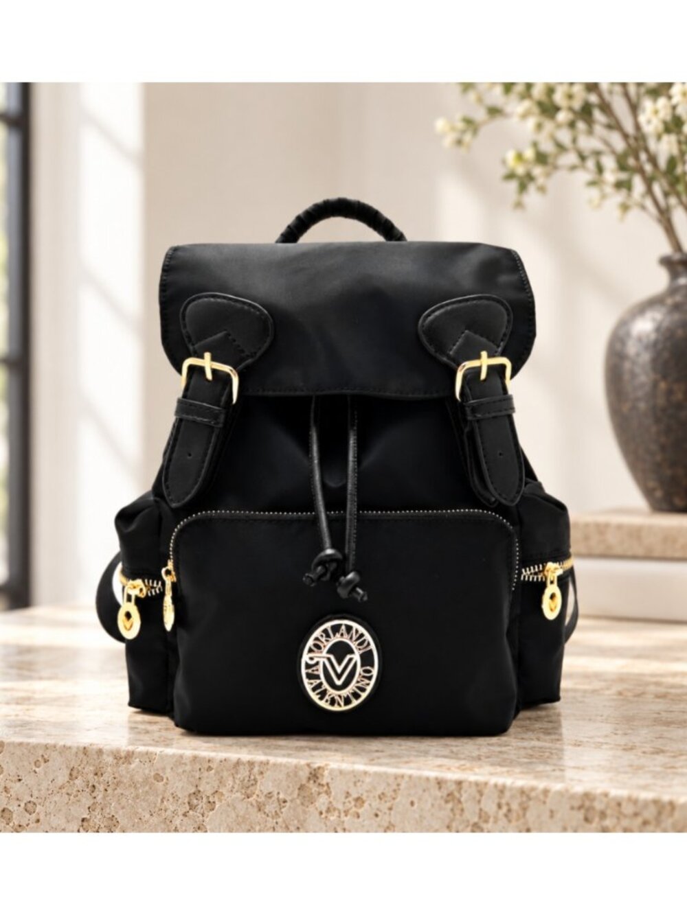 Valentino Orlandi VNB-2101 Black Nylon Vegan Leather Mini Backpack